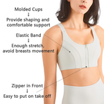 Zip Front Sports Bra Shock Absorption Gather For Women Plus Size Workout Fitness Running
